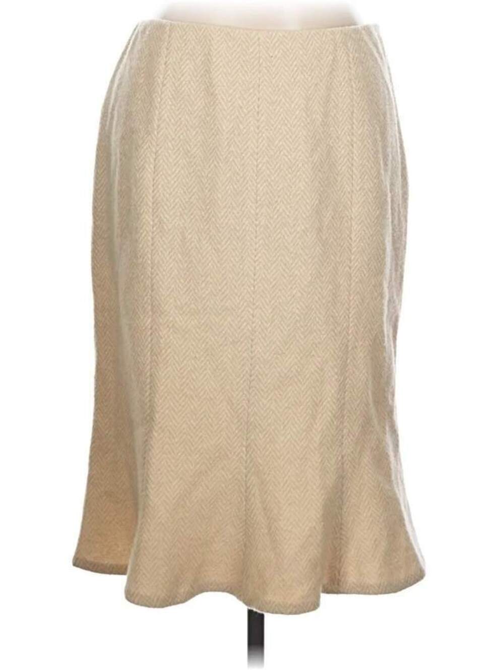 Ralph Lauren Black Label Size 10 $795 Tan Herringbone Wool Cashmere Flare Skirt